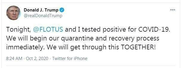 آزمایش کرونای ترامپ و همسرش مثبت اعلام شد|خبر فوری آزمایش کرونای ترامپ و همسرش مثبت اعلام شد|خبر فوری