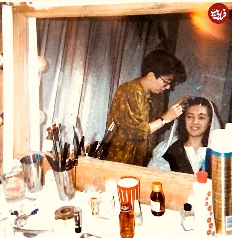 تصویری زیرخاکی از نیکی کریمی در ۲۱ سالگی در اتاق گریم چهارمین فیلمش در سال ۱۳۷۱